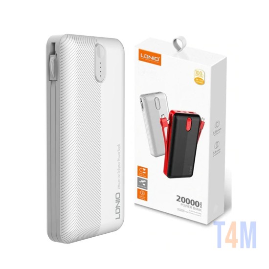 POWER BANK LDNIO PL2014 COM MICRO TIPO C E PORTA DE ILUMINAÇÃO 74WH 20000MAH CINZA BRANCO 